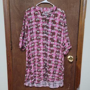 Women Button Down Long Shirt Cotton Pink Size L